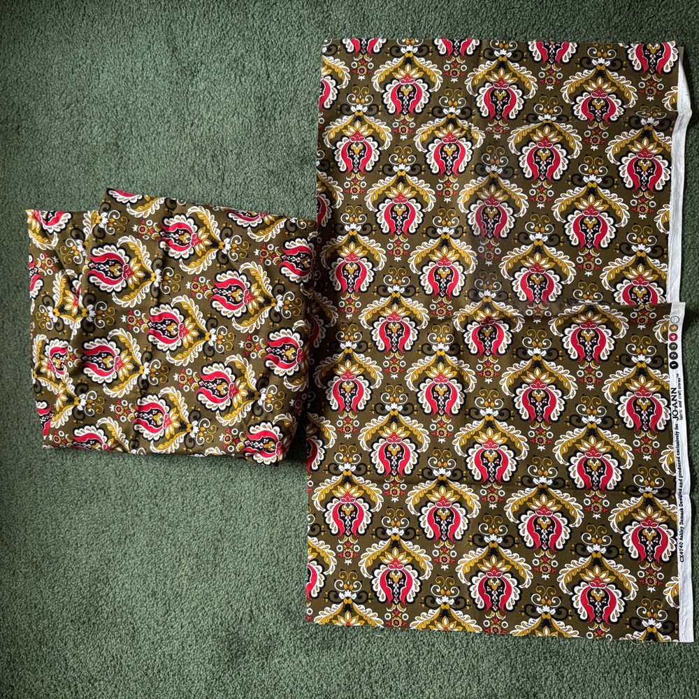Olive Green Red Gold Paisley Fabric Scraps Joann Large Small Retro Vintage Style